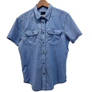 Prana Short Sleeve Button Up Shirt Blue Plaid Casual Work Size M Chest Pockets